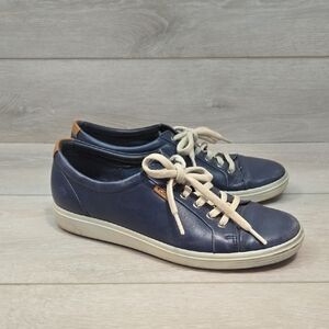 Ecco Women Sofft 7  Blue Leather Sneakers Comfort Shoes Sz 40/9 Slip On